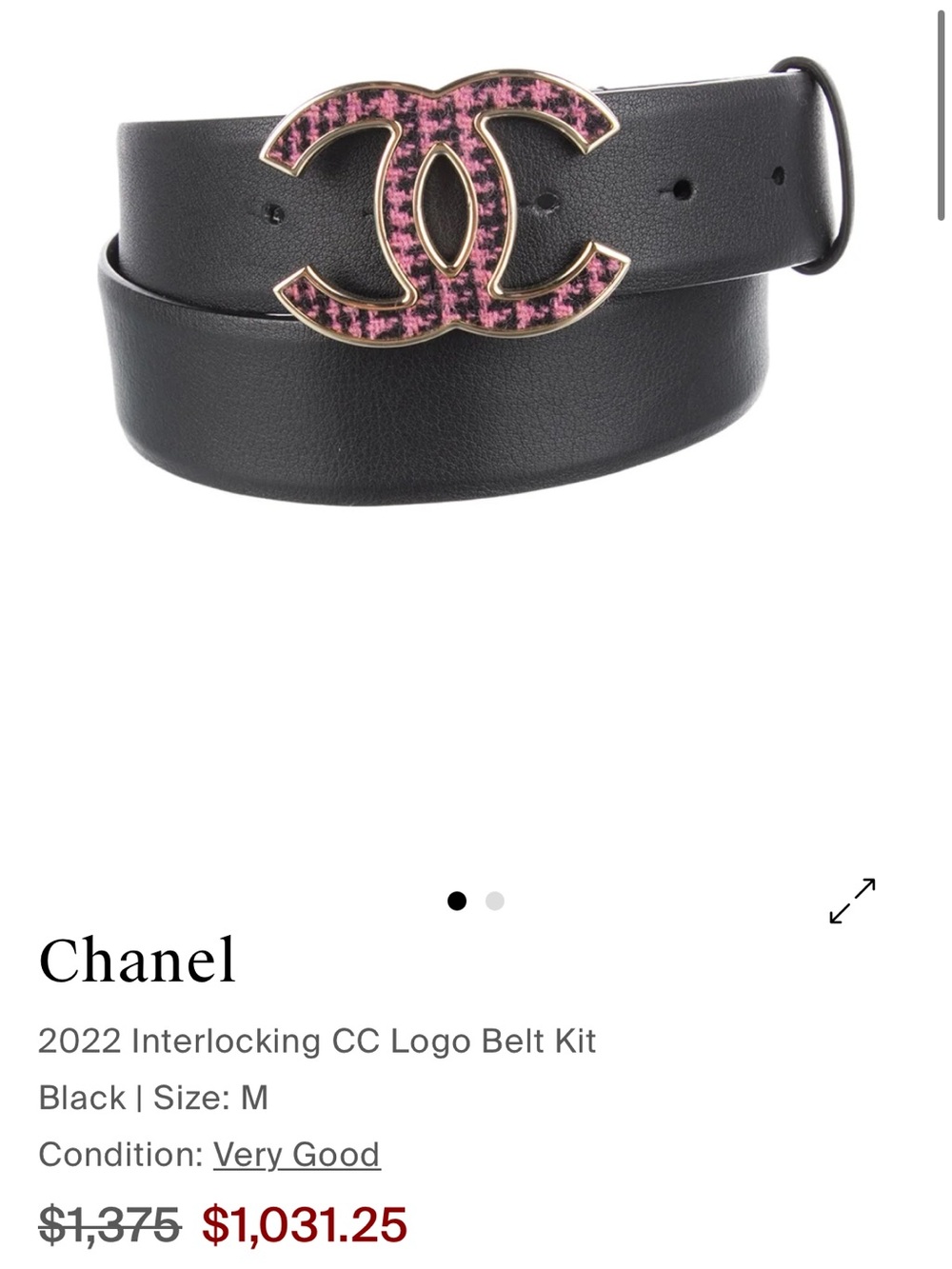 CHANEL Black Leather Belt with Pink Tweed CC Buckle - Picture 6 of 6
